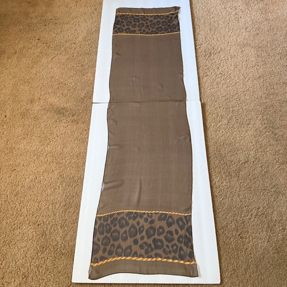 Vintage Anne Klein 100% Silk Leopard‎ Print Rectangular Scarf 15x57 Brown Gold - Picture 5 of 7